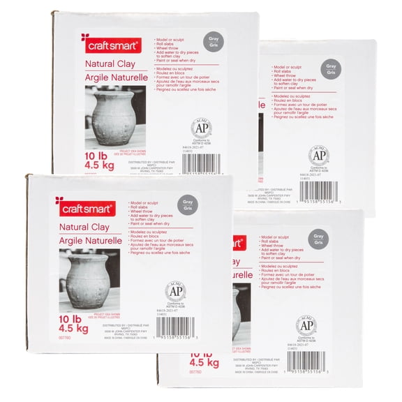 10lb Gray Natural Air-Dry Clay by Craft Smart - Non-Toxic Clay for Hand Modeling - Sculpting - Pottery - Bulk 4 Pack