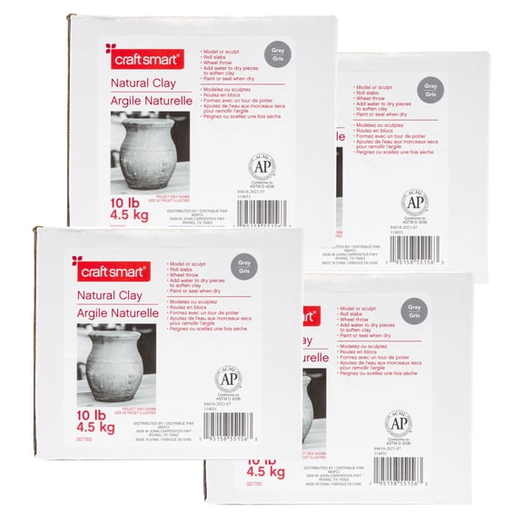 Craft Smart 10lb Gray Natural Air-Dry Clay - Non-Toxic Clay for Hand Modeling, Sculpting, Pottery - Bulk 4 Pack