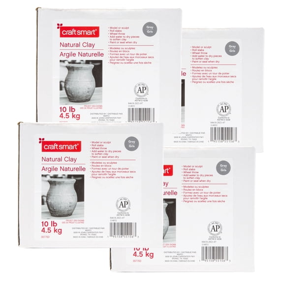 Craft Smart 10lb Gray Natural Air-Dry Clay - Non-Toxic Clay for Hand Modeling, Sculpting, Pottery - Bulk 4 Pack