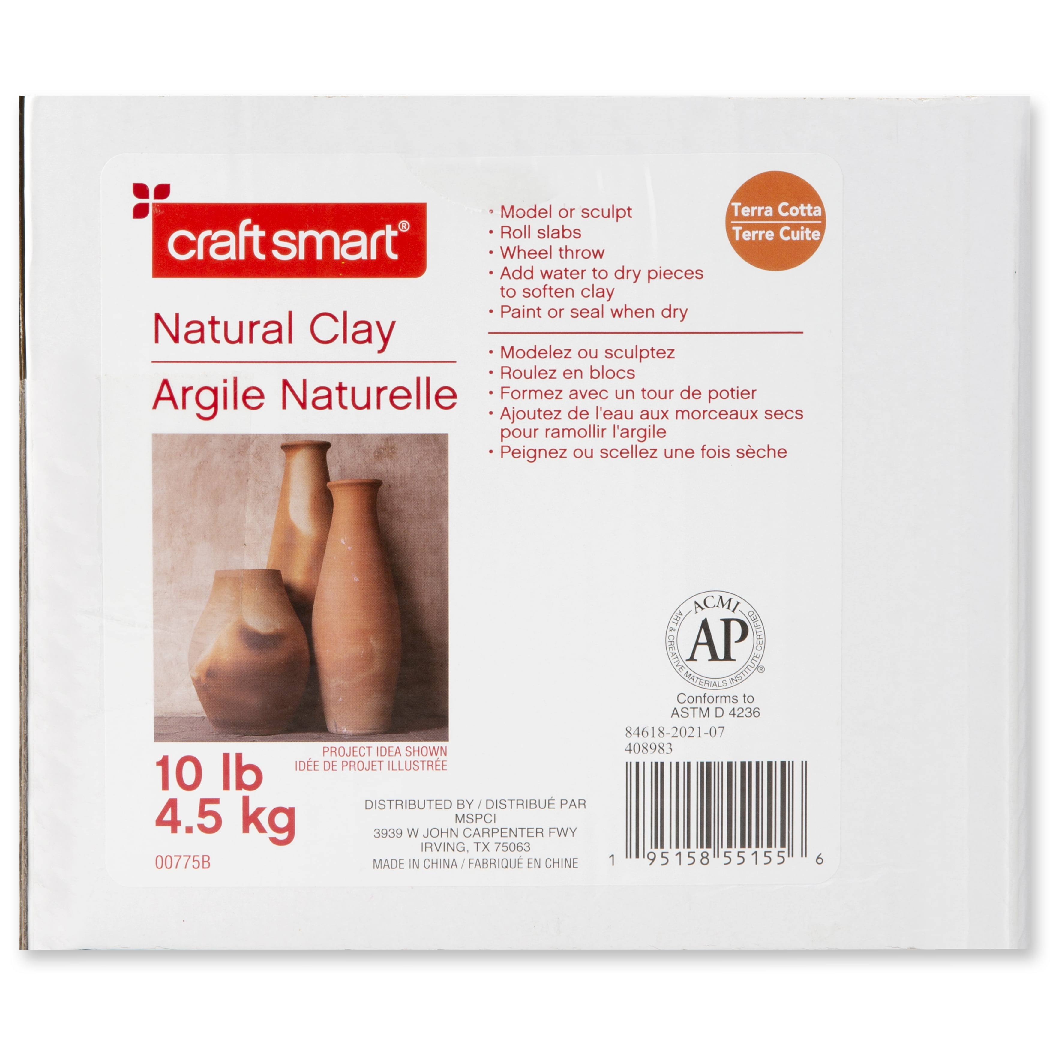 10lb Terracotta Natural Air-Dry Clay by Craft Smart - Non-Toxic Clay for Hand Modeling - Sculpting - Pottery - 1 Pack