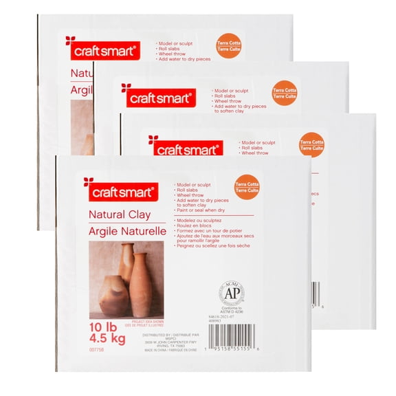 Craft Smart 10lb Terracotta Natural Air-Dry Clay - Non-Toxic Clay for Hand Modeling, Sculpting, Pottery - Bulk 4 Pack