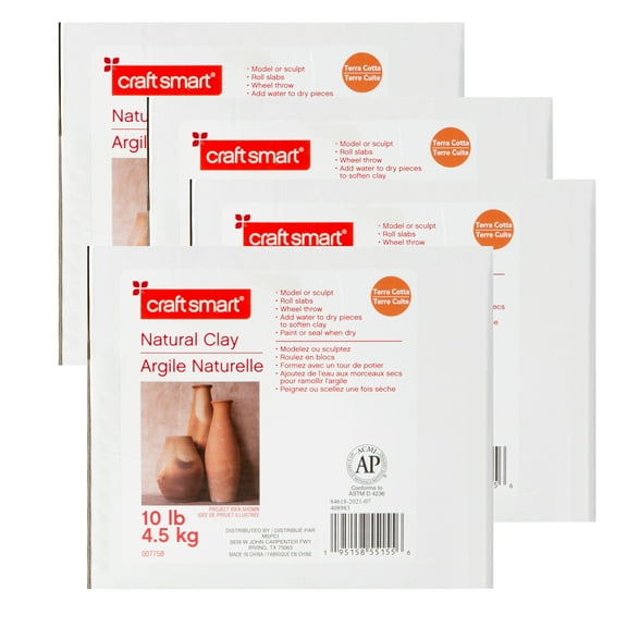 Craft Smart 10lb Terracotta Natural Air-Dry Clay - Non-Toxic Clay for Hand Modeling, Sculpting, Pottery - Bulk 4 Pack
