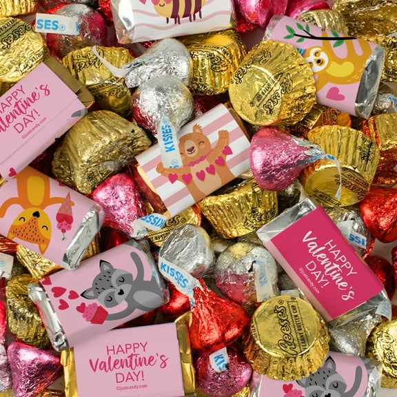 10lb Valentines Day Mix - Woodland Buddies Miniatures, Kisses & Mini Peanut Butter Cups (730ct)