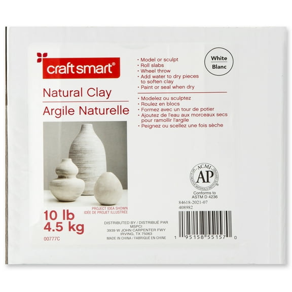 10lb White Natural Air-Dry Clay by Craft Smart - Non-Toxic Clay for Hand Modeling - Sculpting - Pottery - 1 Pack