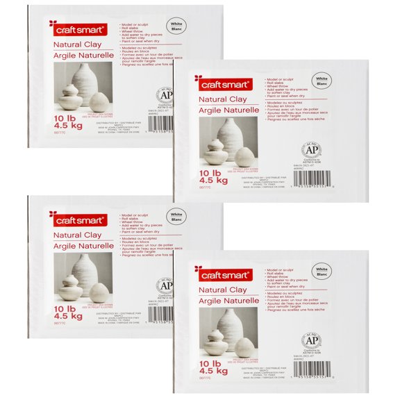 Craft Smart 10lb White Natural Air-Dry Clay - Non-Toxic Clay for Hand Modeling, Sculpting, Pottery - Bulk 4 Pack