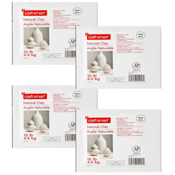 Craft Smart 10lb White Natural Air-Dry Clay - Non-Toxic Clay for Hand Modeling, Sculpting, Pottery - Bulk 4 Pack