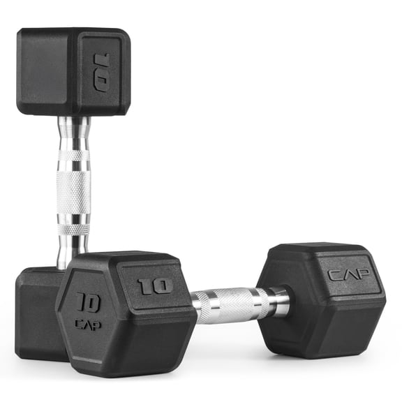 CAP 10 lb Premium Rubber Hex Dumbbell Pair, Chrome Handle, Home Gym Hand Weights