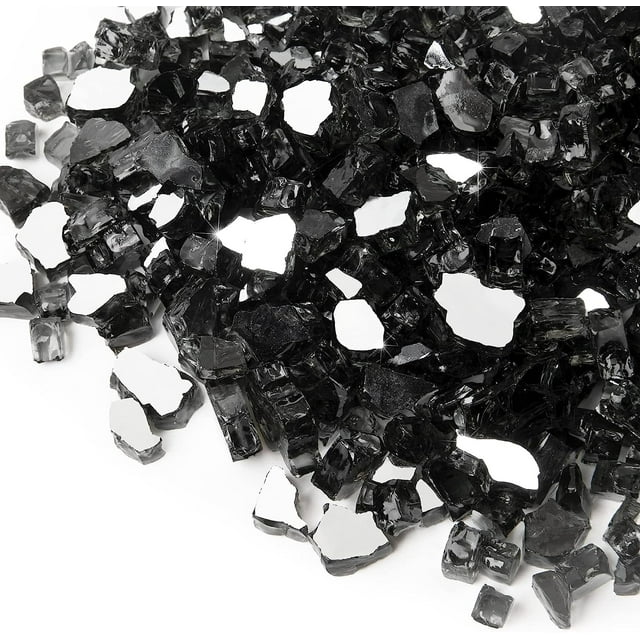 10lbs Fire Glass, 1/4'' Reflective Glass Fire Pit Rocks for Fire Pit Table, Fireplace, Black