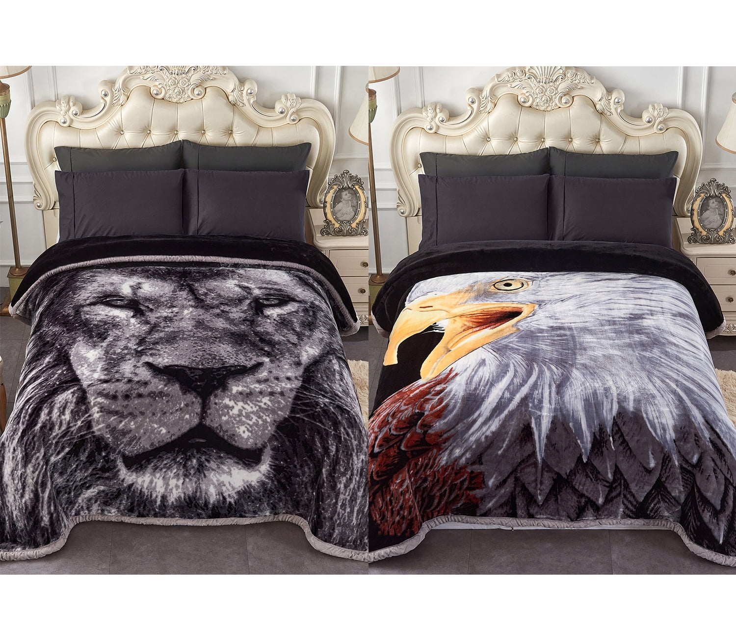 10lbs Heavy Thick A&B Pattern Blanket 2Ply Reversible - Thick Warm Plush Korean Style Bed Blanket, King Size Fleece Plush Blanket, Soft Winter Blanket For Adult 87" x 95", Eagle & Lion