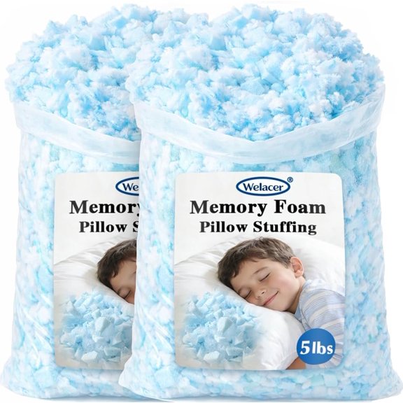 10lbs Pillow Stuffing, Shredded Gel Memory Foam and Polyfill Filling, Adjustable Cooling Pillows Fill, Blue Bean Bag Filler Replacement for Couch Cushion, Comfortable Support for Kids Sleep