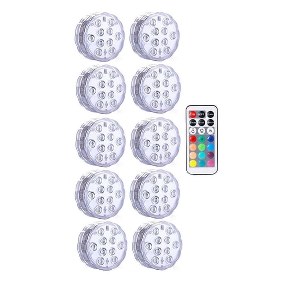 10leds RGB Submersible Light Underwater LED Night Light Swimming Pool Light For Outdoor Vase Fish Tank Pond Disco Wedding Party ,Low Energy