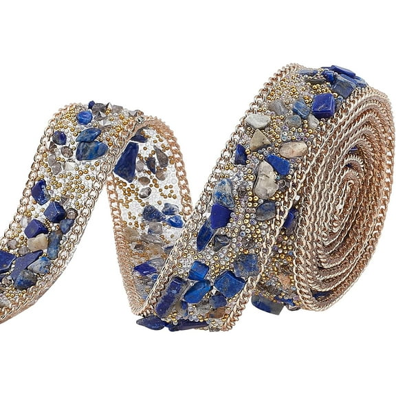 10m 0.7 Inch Rhinestone Trim Hot Fix Ribbon Gem Stone Beaded Iron On Applique Embellishment with Curb Chains Edging for DIY Wedding Bridal Dress Shoes Phone Decor Blue Resin Rhinestone