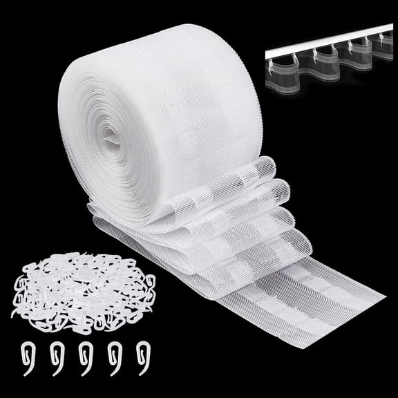 10m/10.94 Yards Curtain Pleat Tape 2.8 Inch Transparent Wave Nylon Curtain Folding Tape with 100 Pcs Curtain Hooks for Curtains Drape Ripple Fold diy