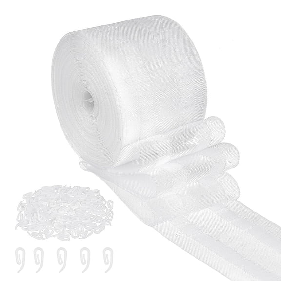 10m/10.94 Yards Curtain Pleat Tape 2.8 Inch Transparent Wave Nylon Curtain Folding Tape with 100 Pcs Curtain Hooks for Curtains Drape Ripple Fold