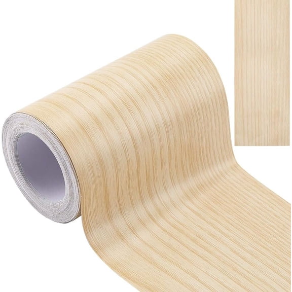 10m*10cm Repair Tape Patch Wood Textured Adhesive Wall Paper Border Sticker Cornsilk PVC Self-Adhesive Realistic Wood Grain Repair Tape Veneer Edge Banding for Corner Table Door Sofa diy