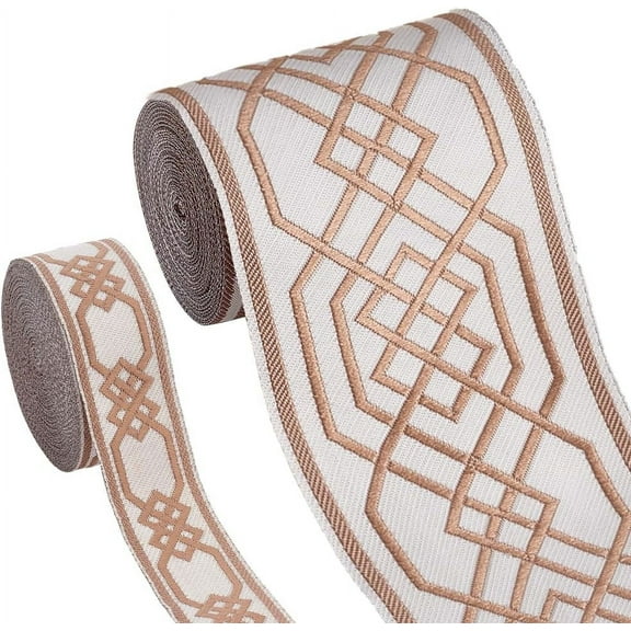 10m/11 Yards Jacquard Ribbon 1.1 & 3.3 Inch Wide Camel Celtic Claddagh Classical Rhombus Fabric Trim Spool Vintage for Sewing and Crafts Making