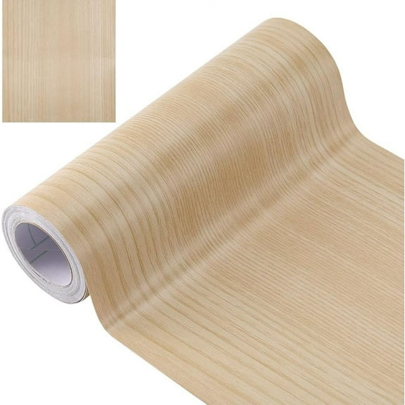10m*20cm Repair Tape Patch Wood Textured Wall Paper Border Sticker Cornsilk PVC Self-Adhesive Realistic Wood Grain Repair Tape Veneer Edge Banding for Corner Table Door Sofa 1roll DIY