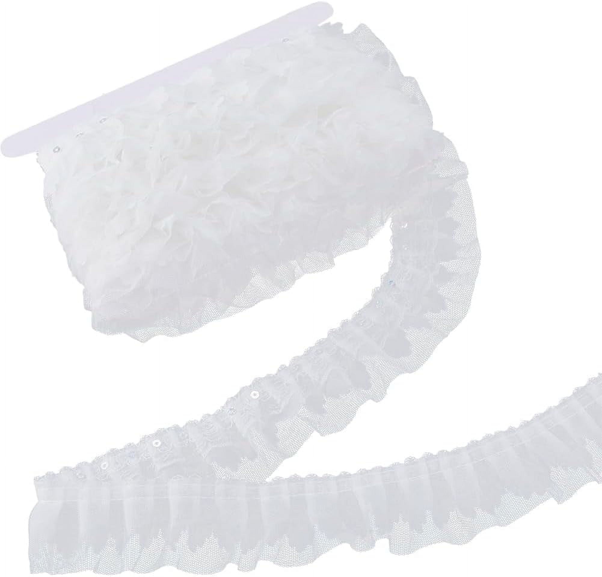 GORGECRAFT White Pleated Chiffon Lace Trim – 5 Yards, 4 Inches Wide, 3-Layer Ruffled Ribbon For DIY - View #4