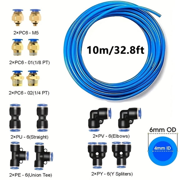 10m (32.8ft) Polyurethane Air Hose Kit - Universal Quick-Release Metal/PVC Connectors, Foldable Leak-Proof No Assembly Required