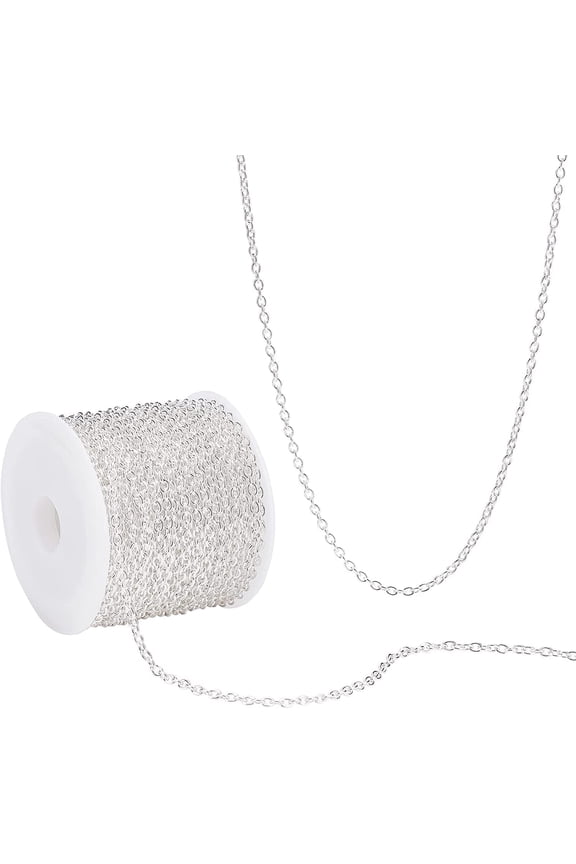 10m 32 ft Necklace Chains Silver Color Iron Cross Chain Link Cable O-Shaped Chain for Necklace Jewelry Accessories DIY Making-3x2x0.5mm