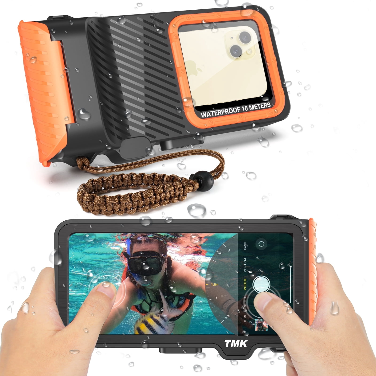 10m/33ft Universal IP68 Waterproof Diving Phone Case for iPhone 16/15/14/13/12/11 Pro Max/XS/Samsung S25/S24/S23/S22/S21 Ultra Snorkeling Touch Screen Scuba Housing Photo Video (Orange)