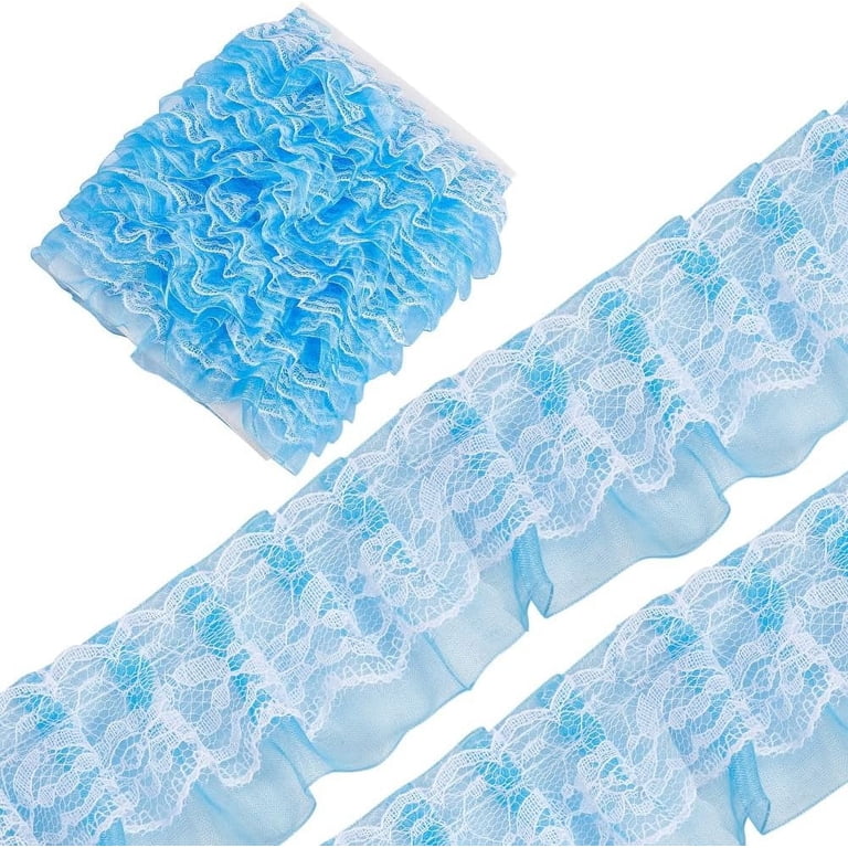10m Double Layer Pleated Organza Lace Edge Trim 5cm Wide Gathered Voile Mesh Chiffon Tulle Fabric Ruffles Lace Ribbon for Sewing Crafts Wedding Dress