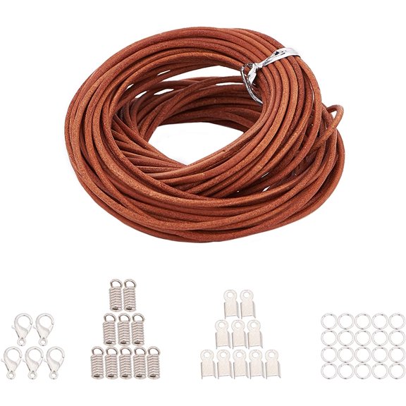 10m Genuine Leather Cord Leather Cord for Jewelry Making Kit 2mm Wide Necklace 50 Crimp Ends 50 Cord Ends 100 Jump Rings for Jewelry Findings Necklace Bracelets Craft Accessories Peru 1set
