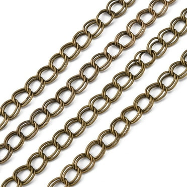 10m Iron Double Link Chains Unwelded Lead Free and Nickel Free Antique Bronze Color with Card Paper link: 9.4mm wide 10mm long 1mm thick