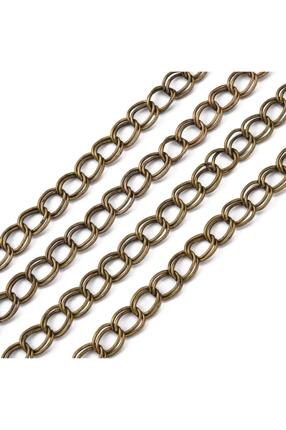 10m Iron Double Link Chains Unwelded Lead Free and Nickel Free Antique Bronze Color with Card Paper link: 9.4mm wide 10mm long 1mm thick