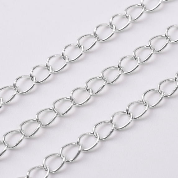 10m Iron Side Twisted Chain with Spool Unwelded Lead Free Silver Color Plated 6x4x0.7mm about 32.8 Feet(10m)/roll