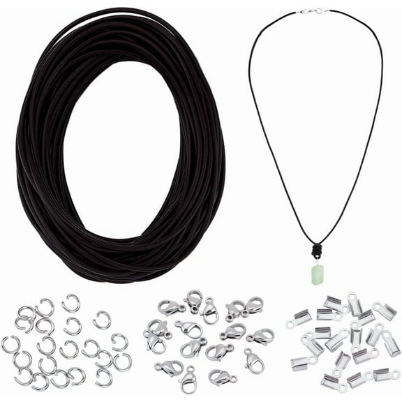 10m Leather Necklace Bracelet Making Kit Brown Leather Cord 2mm 50pcs Folding Crimp Ends with 50pcs Lobster Claw Clasps with 100pcs Jump Rings for Men and Women Jewelry Making Supplies