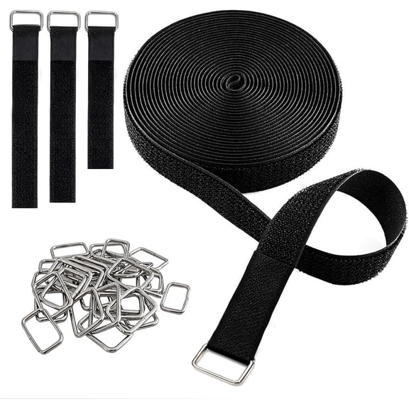 10m Reusable Cable Ties - Adjustable Velcro Strips with 50 Metal Buckles, Velcro Strap for Cable Tidy, Cut-to-Length Hook and Loop Strips, 2cm Wide (Black)