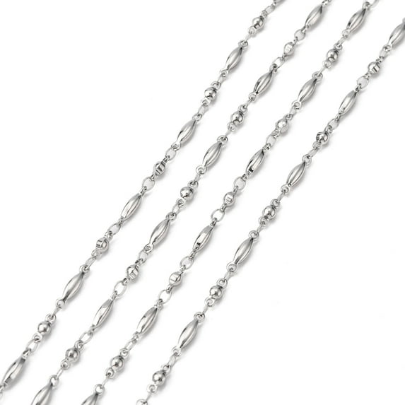 10m Tarnish Resistant 304 Stainless Steel Link Chains Soldered Decorative Ball Bead Chain with Oval Connector Stainless Steel Color 2.5mm