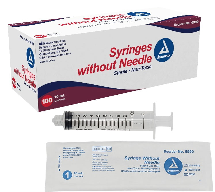 10mL Dynarex Sterile Syringes - Luer Lock - No Needle - Box of 100 - Dynarex Brand