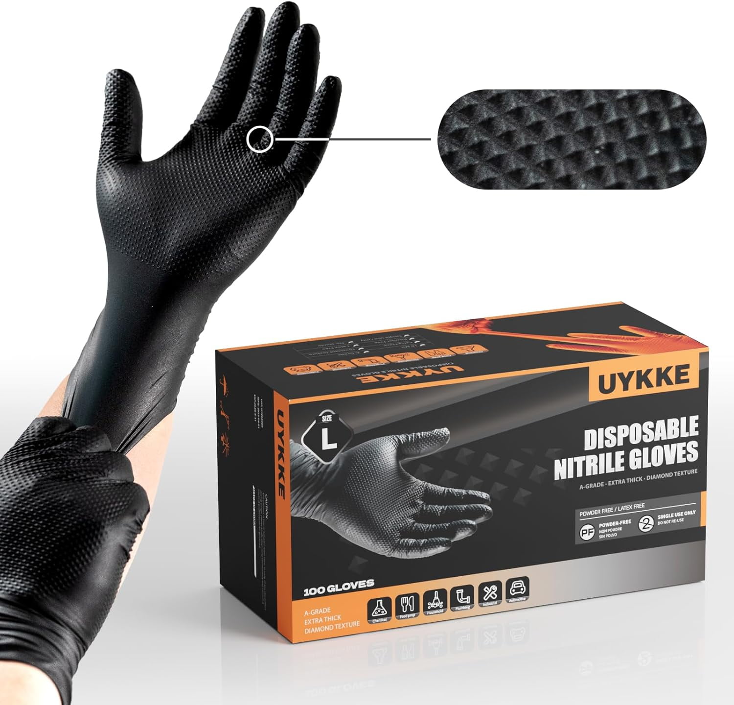 1000 Guanti Nitrile Neri Heavy Duty - Senza Polvere, Taglia S, Per Meccanica E Industria Alimentare