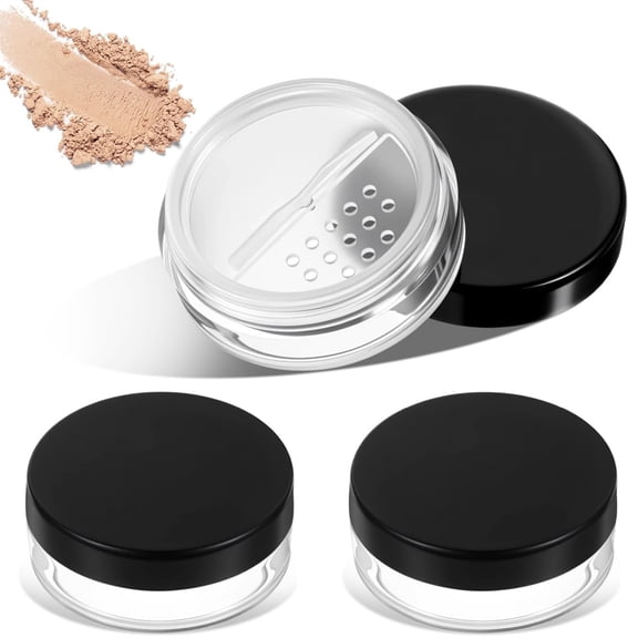 10ml/0.34oz Empty Powder Containers, HYG 3 Pack Black Refillable Travel Cosmetic Jars with Rotatable Sifter & Leakproof Screw Lid for Loose Powder, Makeup - Travel No Leak Compact Case