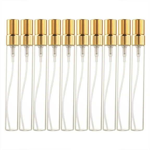 10ml 10pcs Glass Spray Bottle Refillable Perfume Atomizer Mini Sample Test Bottle Thin Glass Vials (Gold)
