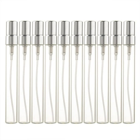 10ml 10pcs Glass Spray Bottle Refillable Perfume Atomizer Mini Sample Test Bottle Thin Glass Vials (Silver)