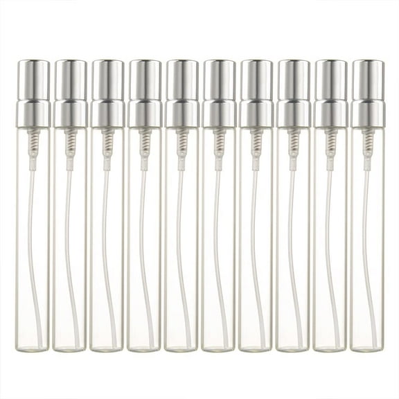 10ml 10pcs Glass Spray Bottle Refillable Perfume Atomizer Mini Sample Test Bottle Thin Glass Vials (Silver)