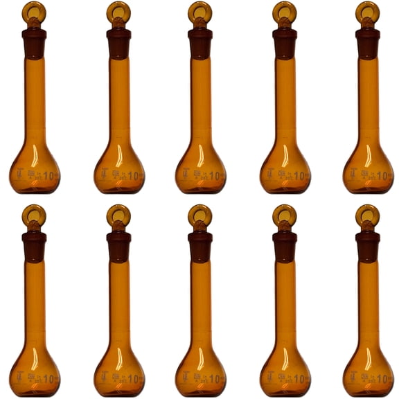 10ml Amber Volumetric Flask, With Ground Stopper, Karter Scientific 253B2 (Pack 10)