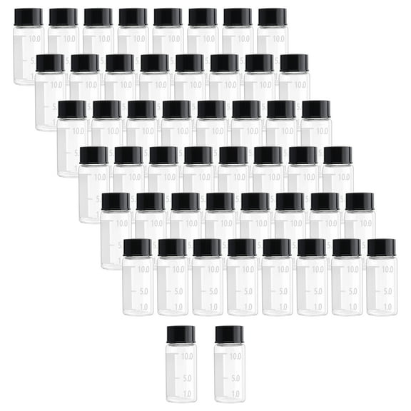 10ml Clear Glass Bottles Vial with Scale Write Patch Clear Liquid Sampling Sample Screw Cap Empty Lab Vials Black Plastic Cap,50pcs