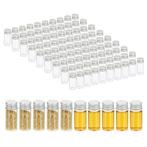 10ml Clear Glass Vials, 100 Pack Small Liquid Sample Vial with Screw Caps Leak-Proof Bottles Empty Jars Powder Container, Silver