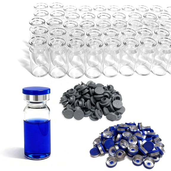 10ml Glass Vials, 100 Pcs Glass Headspace Vial with Plastic-Aluminum Flip Caps and Rubber Stopper - 20mm Transparent Flat Bottom Lab Vial