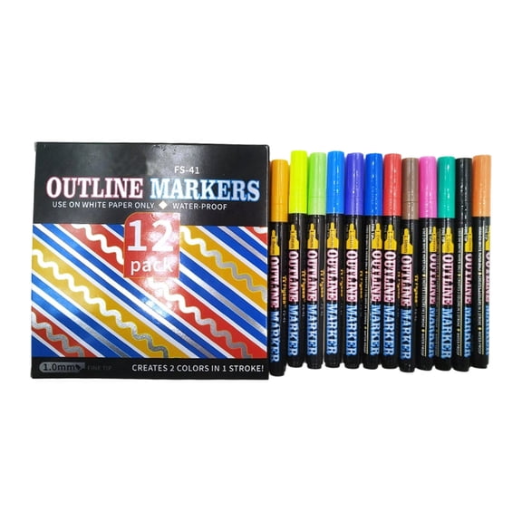 10ml Double Line Outline Art Markers Set with Metallic Glitter Effects for Doodling and Detailed Drawing Projects
