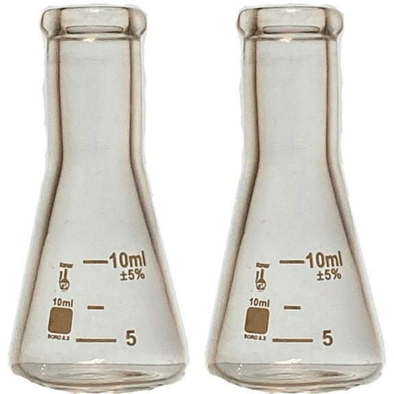 10ml Flask, Narrow Mouth Erlenmeyer, Borosilicate 3.3 Glass, Karter Scientific 250G3 (Pack 2)