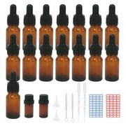 10ml Glass Dropper Bottles, 15 Pack Amber Glass Bottle with Dropper Pipettes Refillable Sample Dropper Bottle for Essential Oil Massage Aromatherapy Eye Drops 10ml