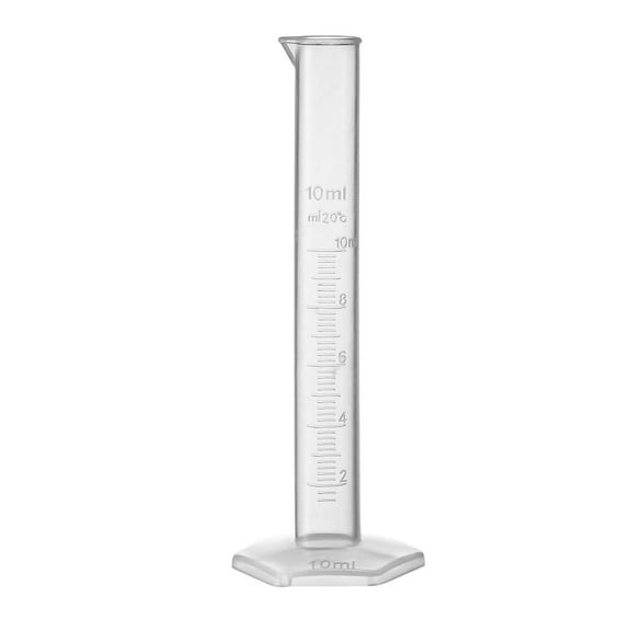 10ml Laboratory Measurements Clear White Plastic Hex Base Graduated Cylinder