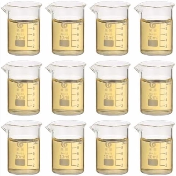 10ml Low Form Glass Beaker, 12 count 3.3 Borosilicate Glass Beakers Graduated Measuring Cup with Spout for Lab Experiment, Cooking and Baking, Clear