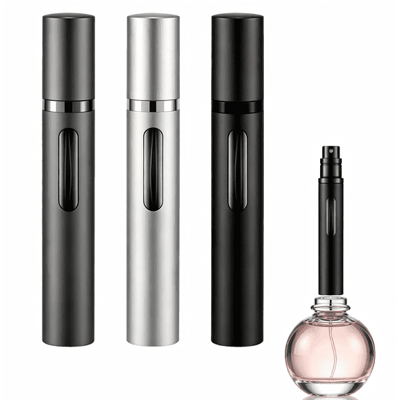 10ml Perfume Atomizer Travel Refillable, 3PCS Perfume Travel Refillable Bottle,Bottom-Filling Fragrances Perfumes Bottle,Mini Cologne Dispenser,Portable Sprayer(Black-Grey-Silver)