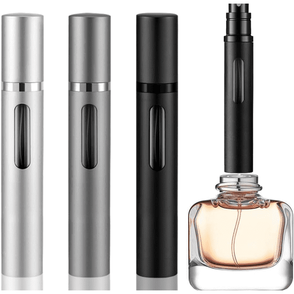 10ml Perfume Atomizer Travel Refillable, 3PCS Perfume Travel Refillable Bottle,Bottom-Filling Fragrances Perfumes Bottle,Mini Cologne Dispenser,Portable SprayerBlack-Grey-Silver